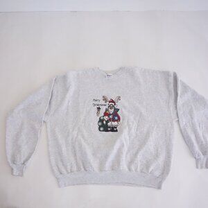 Vintage Hanes Gray Merry Christmoose Reindeer Santa Festive Holiday Grandma XXXL
